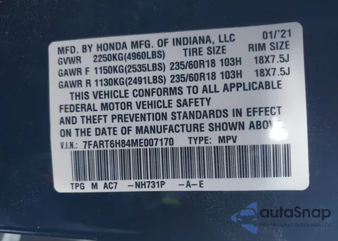 2021 Honda Cr-V Hybrid Ex-L z USA, uszkodzony, nr VIN 7FART6H84ME007170